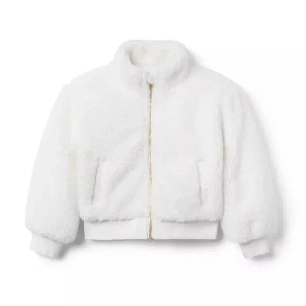 Janie and Jack Girls Sherpa Cropped Jacket Jet Ivory Size 6-12M